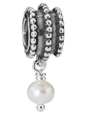 PANDORA Beveled Pearl Charm Authentic Sterling Silver Dangle June Birthday